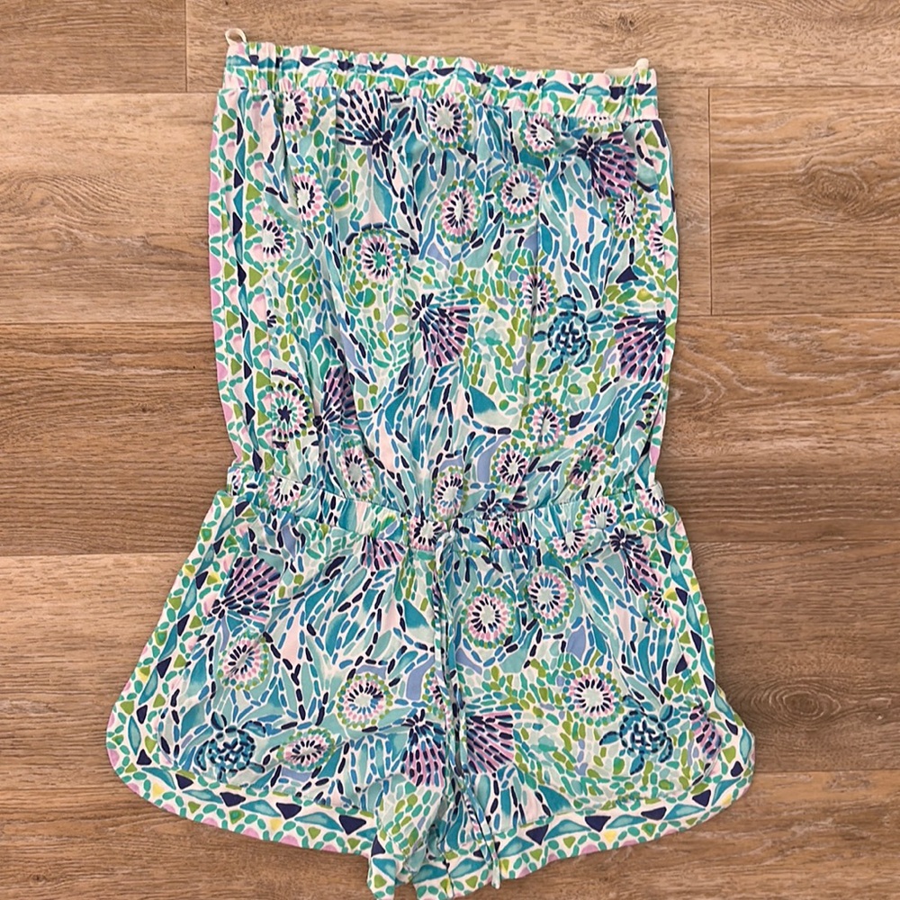 Lilly Pulitzer Floral Print Strapless jumpsuit romper shorts - Blue and Green